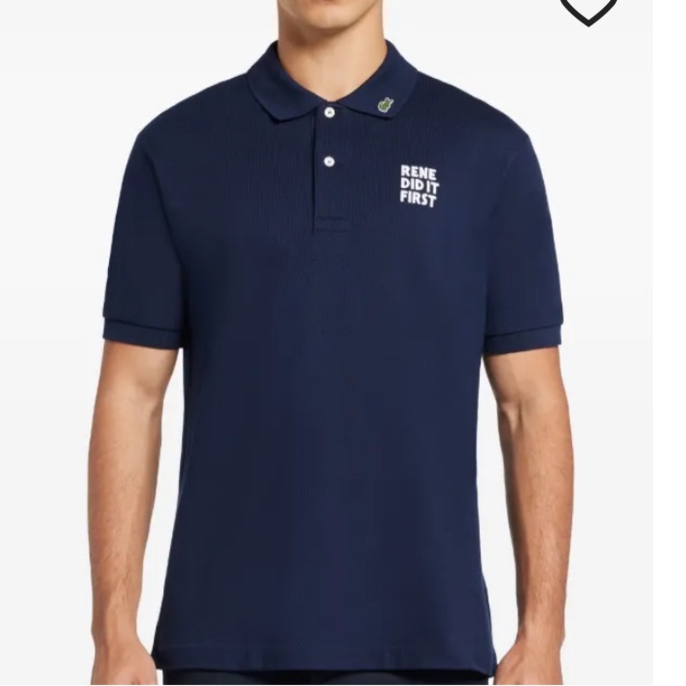 Good Condition Lacoste
slogan-embroidered Navy Polo Shirt